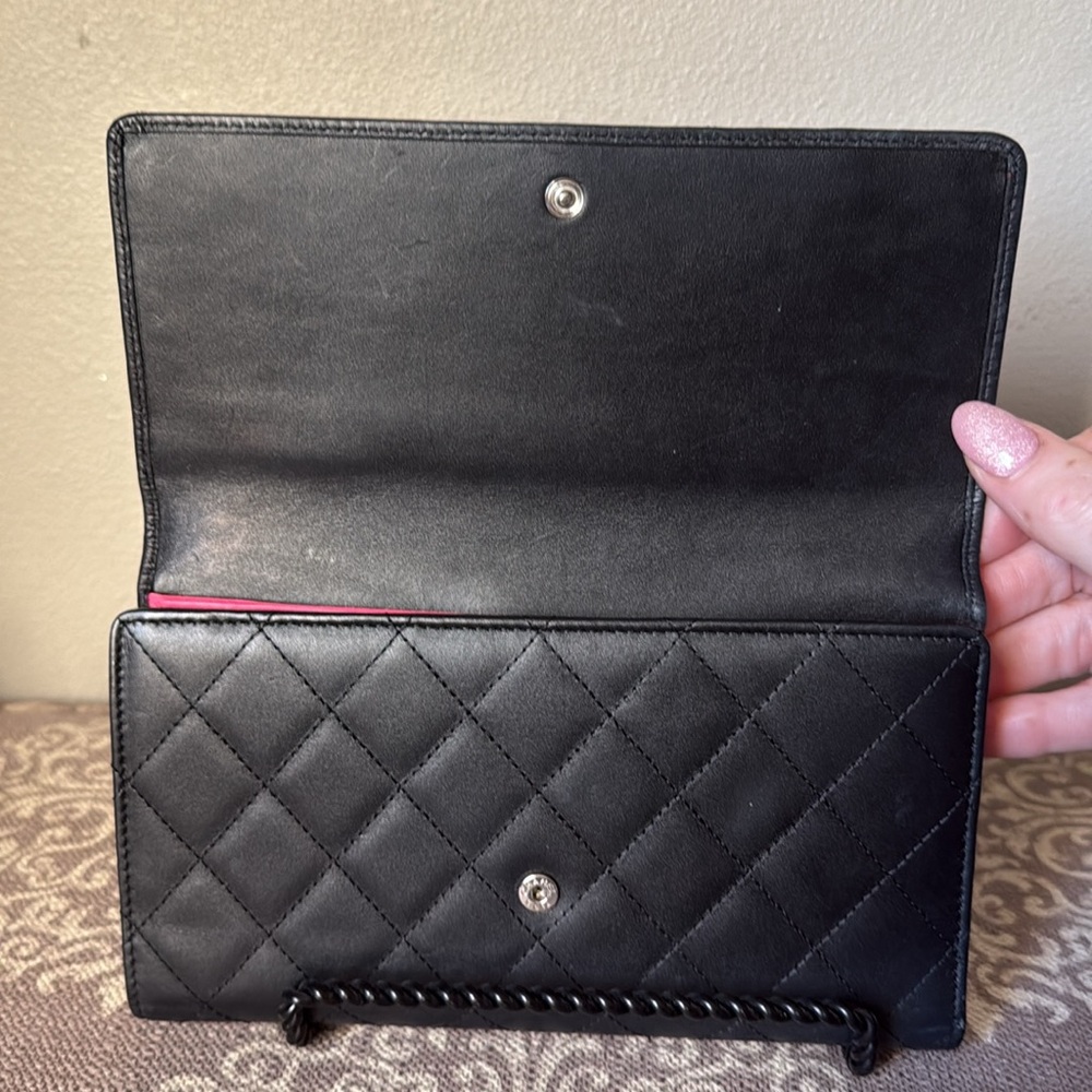 CHANEL Interlocking CC Cambon Calf Leather Enamel Black/Pink Wallet/Clutch/WOC - Picture 12 of 17